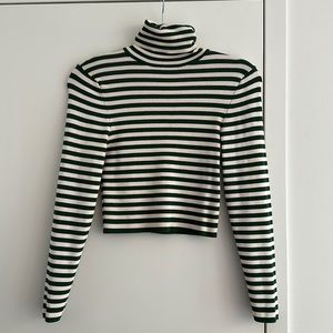 Zara green and cream stripe turtle neck jumper medium